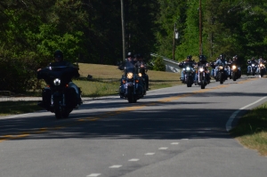 A convoy of bikers return to the Hide-A-Way Tavern Saturday afternoon during the annual Buddy Roe Memorial Ride for Richmond County Special Olympics. See more photos at the RO&#039;s Facebook page.