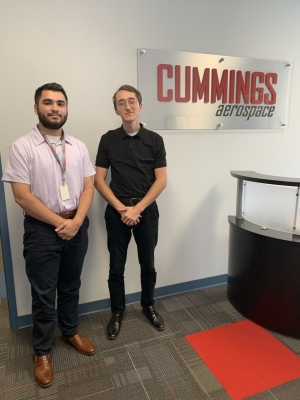 Ben Savage, left, and Dillon Terry, are shown at Cummings Aerospace in Huntsville, Ala. where they both participated in a 10-week internship.
