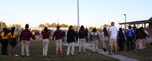 Students and staff meet at Ellerbe Middle School for the annual &quot;Prayer at the Pole&quot; event.