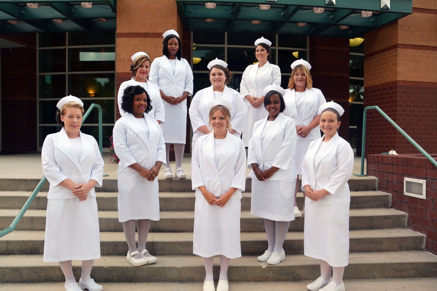 Pictured are members of Richmond Community College’s Practical Nursing Class of 2017, front row, from left to right Chelsi Hernandez, Jessica Wilkes and Jessica Kirwin; second row, from left to right, Kanestra Wall, and Whitney Brown; third row, from left to right, Becky McDonald, Mikala Greene, and Gina Jordan; in back, from left to right, Sabrina Copeland and Tara Gurano.
