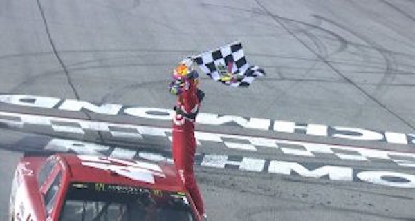 Kyle Larson celebrates his win at Richmond Raceway Saturday.