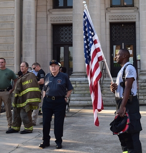 Several of Richmond County&#039;s first responders met outside of the RC Courthouse Monday morning to honor fallen heroes of 9/11 terrorist attacks.