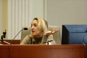 Lisa Britt answers a question by executive director of the Board of Elections Kim Strach during the public evidentiary hearing on the 9th Congressional District investigation Monday morning, Feb. 18, 2019, at the North Carolina State Bar in Raleigh.