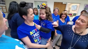3-year-old Sadie Burdick was the center of attention in the lobby of the Richmond County Department of Social Services on Tuesday for World Autism Day. Sadie is nonverbal. See the RO&#039;s Facebook page for more photos of Richmond County residents honoring those with autism by wearing blue.