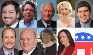 10 Republicans have filed for the 9th Congressional District. Top row: Matthew Ridenhour, Gary Dunn, Albert Wiley, Leigh Brown, Chris Anglin. Bottom row: Dan Bishop, Stony Rushing, Fern Shubert, Stevie Rivenbark Hull. The RO was unable to find a photo of candidate Kathie Day. 