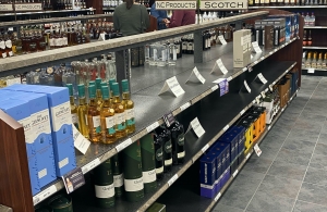 A sparse Scotch aisle at the N.C. ABC store in Cary.