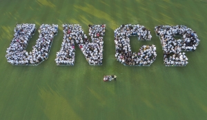 Freshmen at UNC Pembroke spell out the college&#039;s initials. The college announced a record enrollment of record enrollment  of 7,698 for 2019.