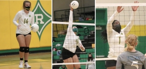 Left to right: Sophomore Katie Way, Junior Catherine Dennis and senior Allyiah Swiney were named to the 2021 All-SAC volleyball team.
