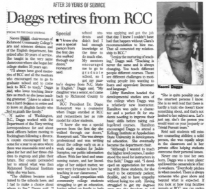 Photo of an article on Daggs&#039; retirement published in the Aug. 17, 2007 edition of the Richmond County Daily Journal.