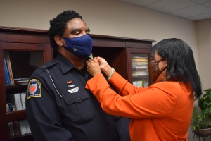 On Thursday, Richmond County Schools&#039; School Resource Officer Mike Rush was promoted to Major. During the promotion ceremony, his wife Dozene Rush pinned his collar.