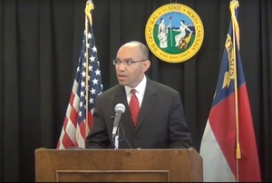 Incoming N.C. Community College System President Thomas Stith, pictured here at a news conference in 2013. 