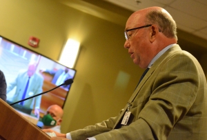 Richmond Community College President Dr. Dale McInnis updates the Richmond County Board of Commissioners on campus activities during a meeting Sept. 13.