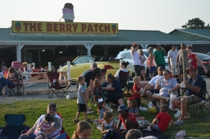 A crowd gathers at the Berry Patch for fireworks on July 4, 2021.