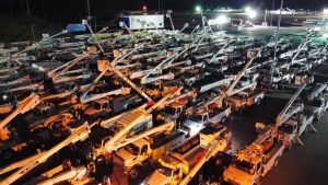 More than 150 bucket trucks have been allowed to park at Rockingham Dragway.