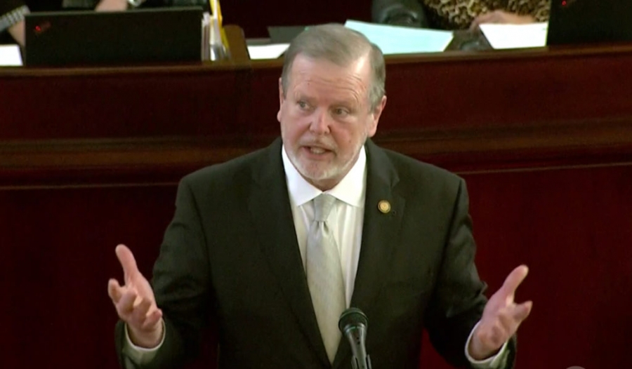 Senate leader Phil Berger, R-Rockingham, addresses colleagues from the Senate well.