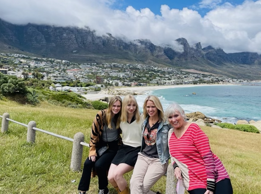 Sarah Lynn Kennedy (right) with her daughter Lauren and granddaughters Riley and Fiona in South Africa. 