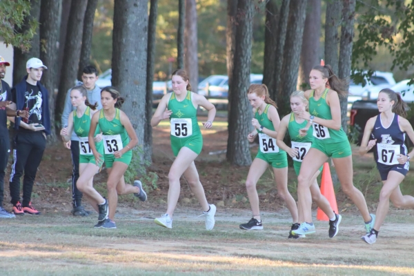 All six of Richmond&#039;s girls take off at the start of the SAC Championship in Laurinburg on Wednesday.