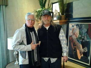 John Martin, right, with Eric Clapton Band drummer Jamie Oldaker at Merle Fest.