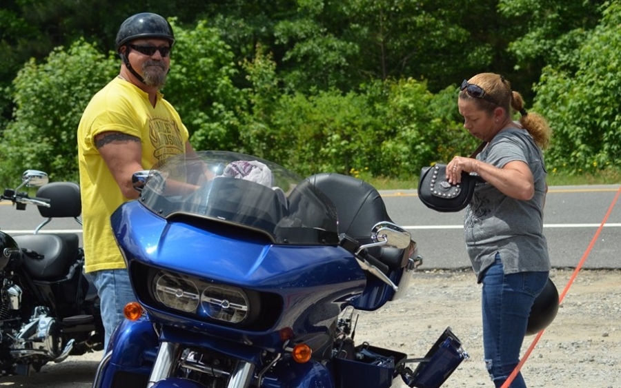 Roger and Tammy Messer get ready to take off during a ride for the Special Olympics. This weekend, they&#039;re organizing a ride for their niece who was paralyzed from the waist down following an April wreck.