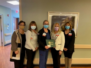 From left to right - Deana Kearns, R.N., Administrative Director, Corporate Education &amp; Professional Development, Christie Shackleford, R.N., Administrative Director for Cardiovascular Services, Melissa Hernandez, R.N., Karen Robeano, R.N., Chief Nursing Officer and Angela Stone, R.N., CSU Clinical Director.