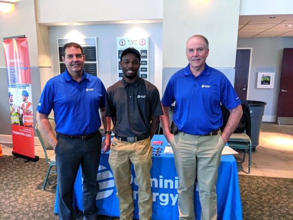 Richmond Community College graduate Mikale McLendon joined Dominion Energy upper managers Jack Rackoski and Jim Levanseller to help recruit for the company at the Power the World Career Fair.