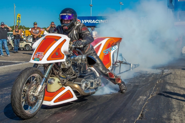 Tii Tharpe repeated as winner of the featured Ray Price Top Fuel Challenge in Sunday’s 30th annual Jim McClure Memorial AMRA Nitro World Finals at Rockingham Dragway.
